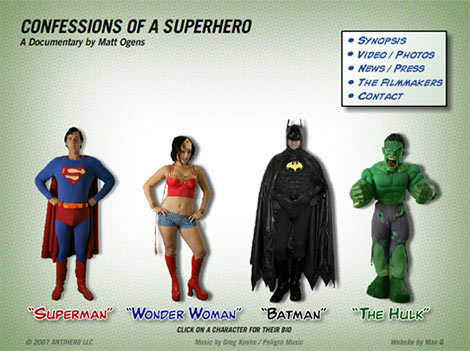 Confessions of a Superhero website screenshot